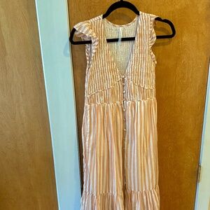 Anthropologie Peach and White Striped Dress With Pockets